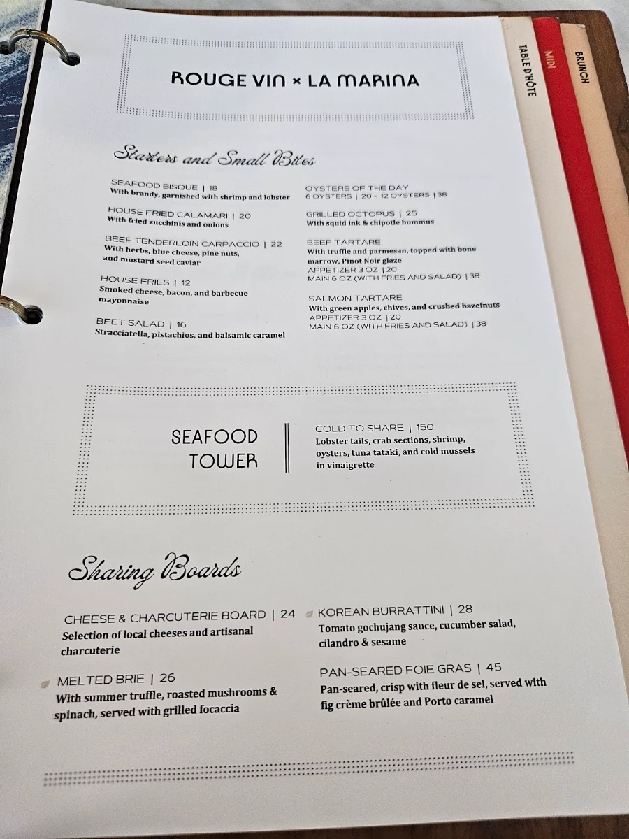 Menu, Restaurant Le Rouge Vin