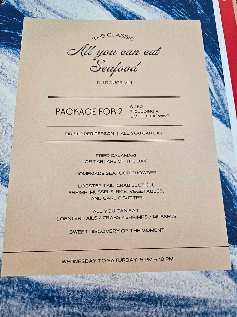 Menu, Restaurant Le Rouge Vin