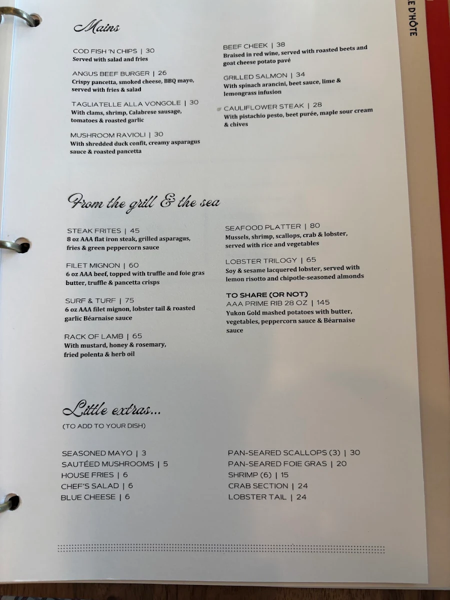 Menu, Restaurant Le Rouge Vin