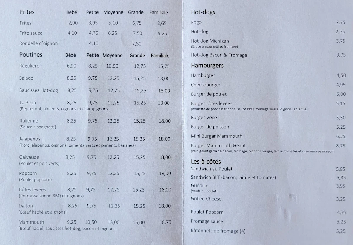Menu, Le Mammouth