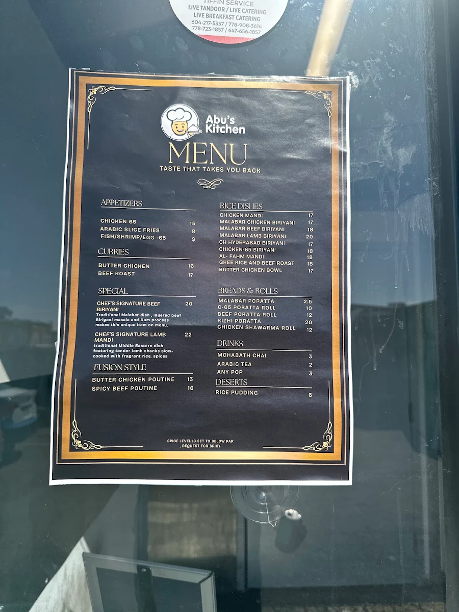 Menu, Abu's Kitchen