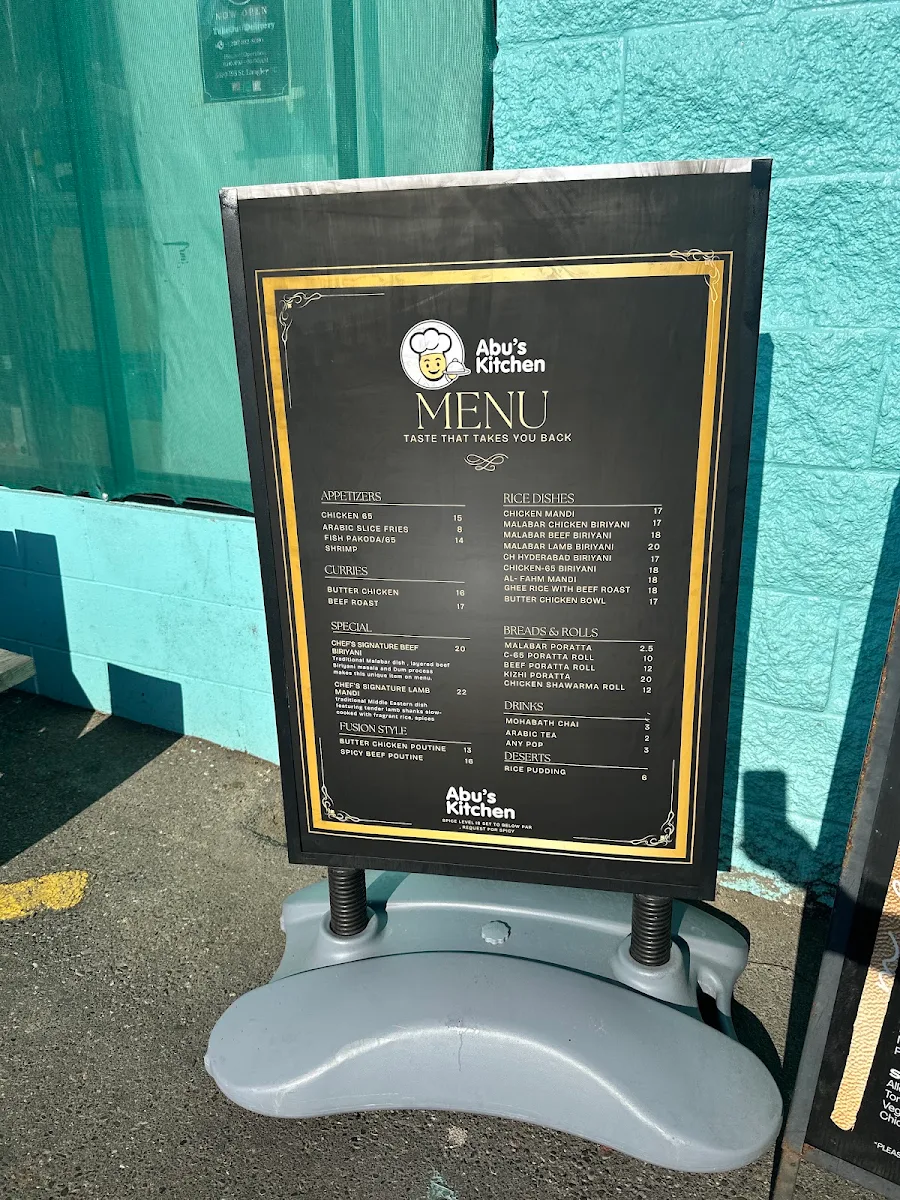 Menu, Abu's Kitchen