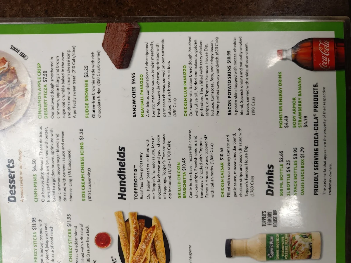 Menu, Topper's Pizza — Kitchener