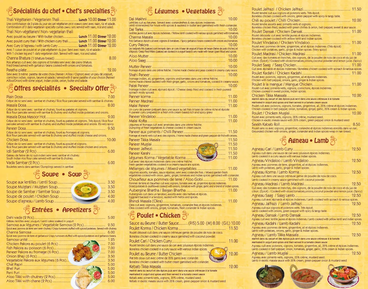 Menu, Palais d'Ajit