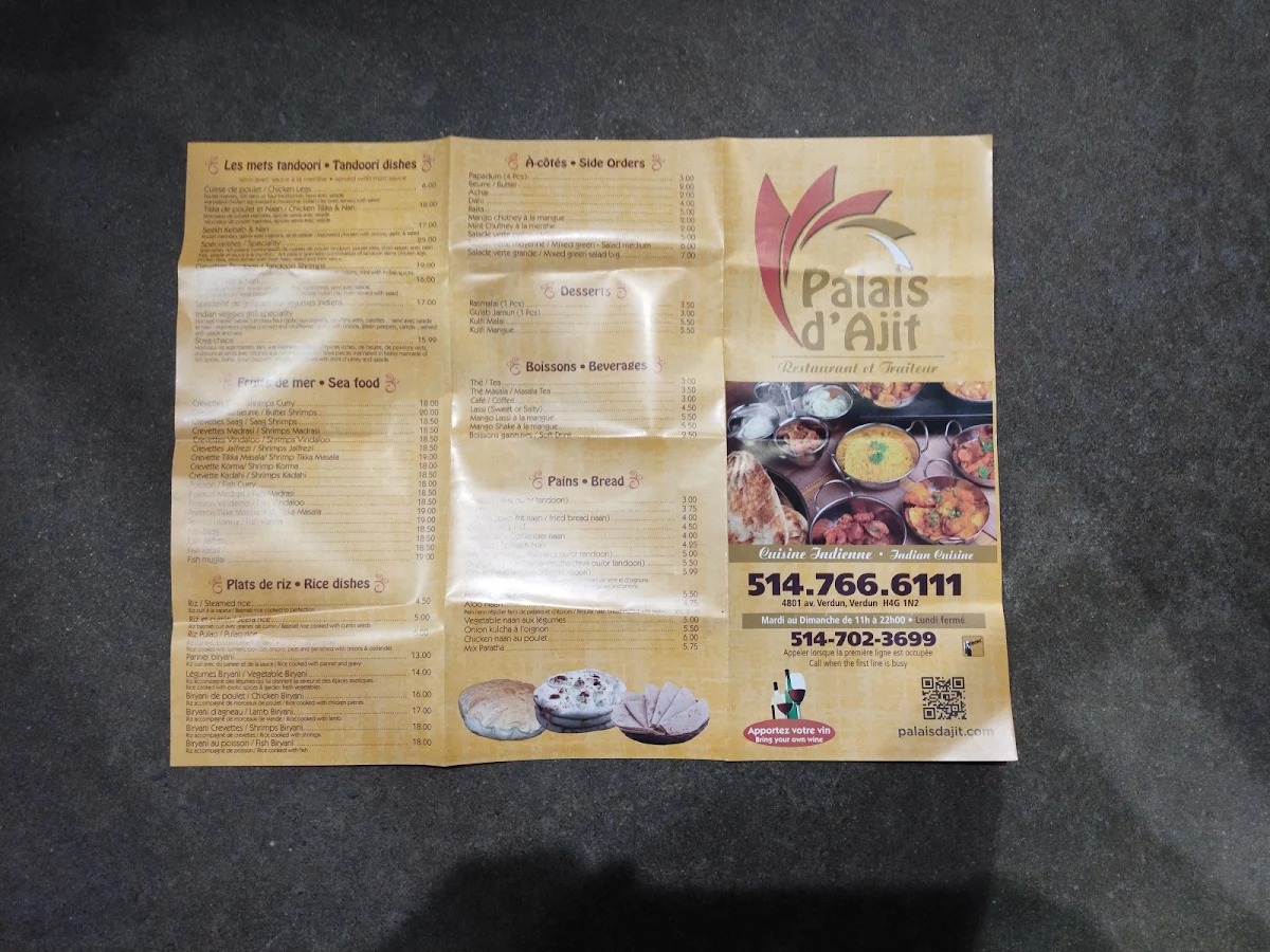 Menu, Palais d'Ajit