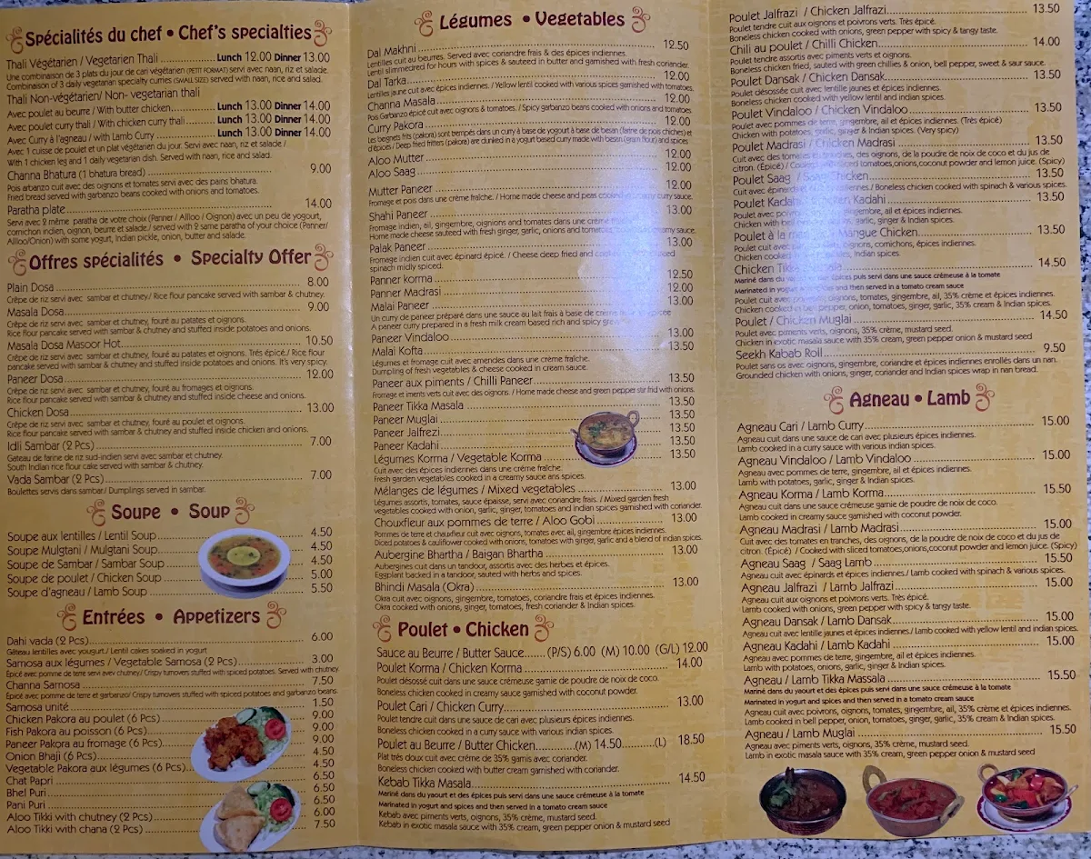 Menu, Palais d'Ajit