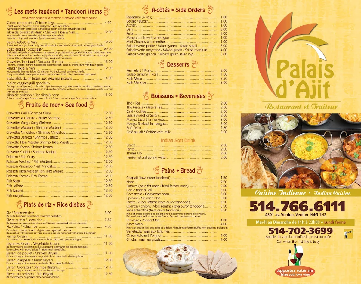 Menu, Palais d'Ajit