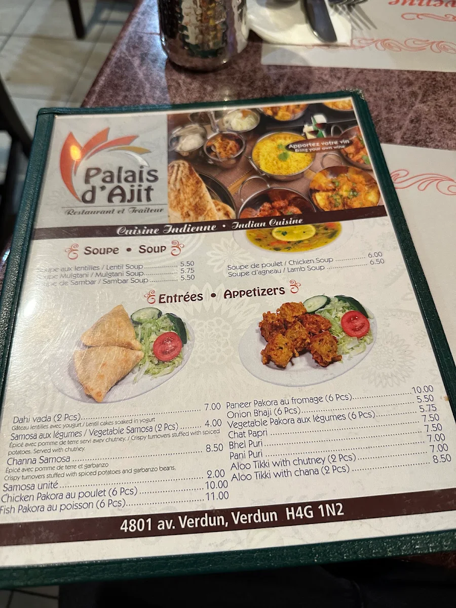 Menu, Palais d'Ajit