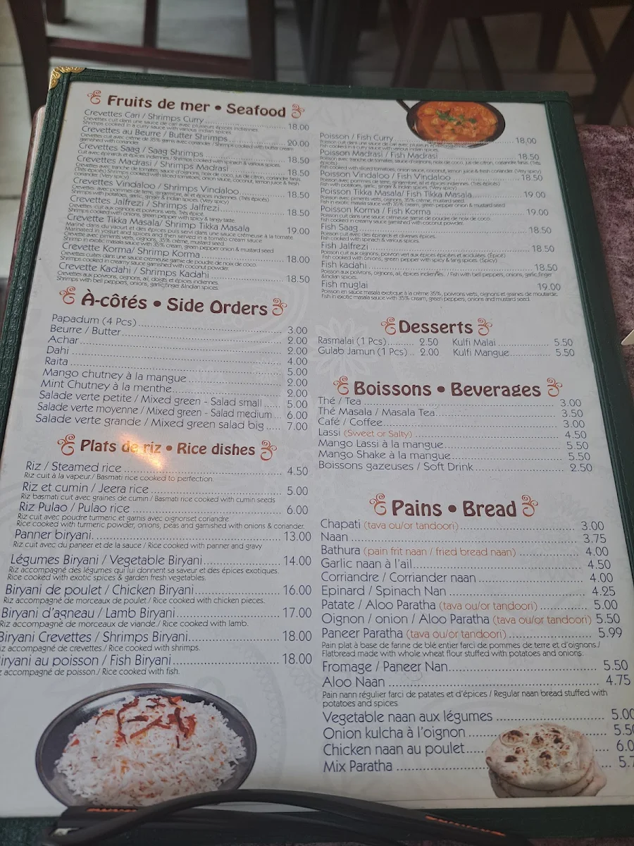 Menu, Palais d'Ajit