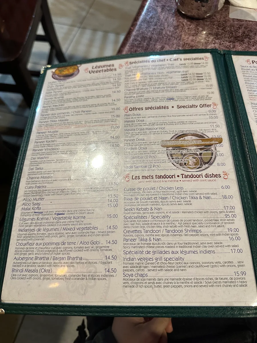 Menu, Palais d'Ajit