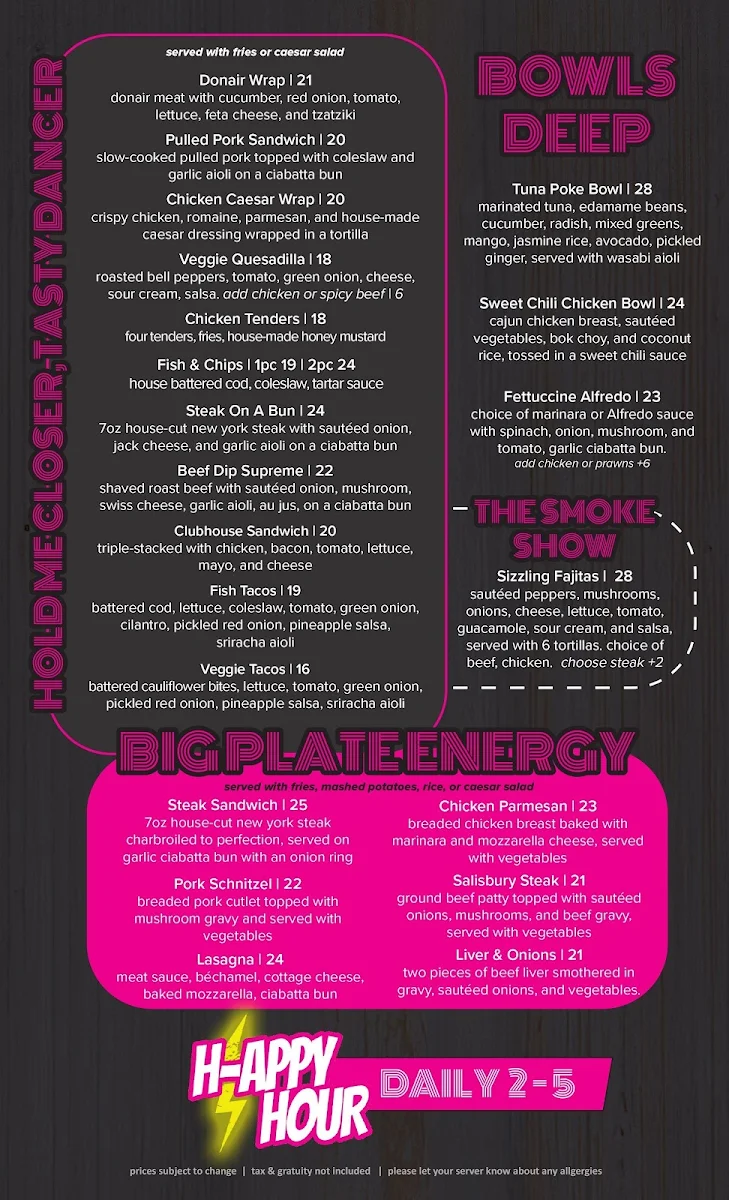 Menu, Hideaway Public House
