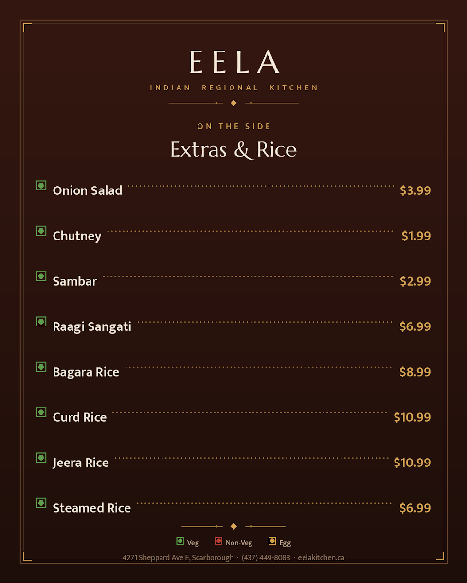 Menu, Eela - Indian Regional Kitchen & Bar