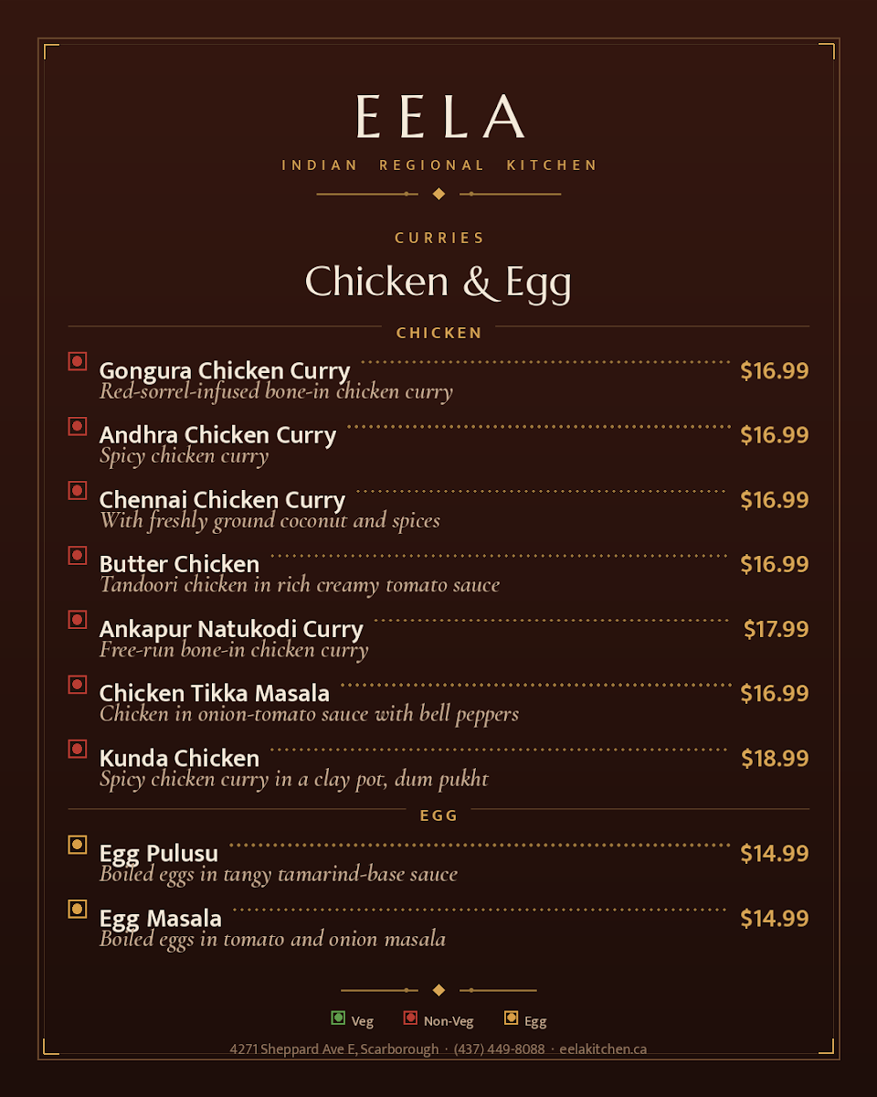 Menu, Eela - Indian Regional Kitchen & Bar