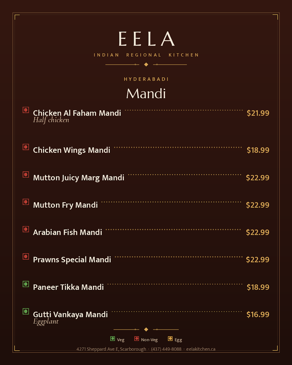 Menu, Eela - Indian Regional Kitchen & Bar