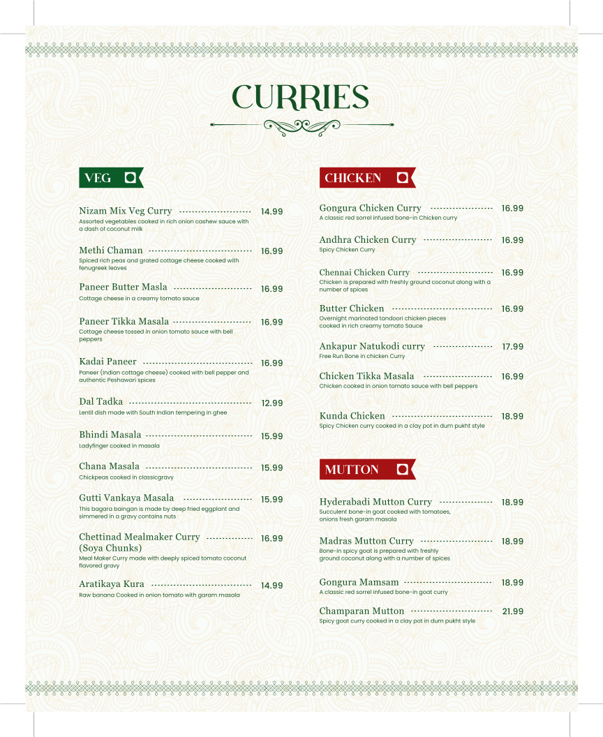 Menu, Eela - Indian Regional Kitchen & Bar