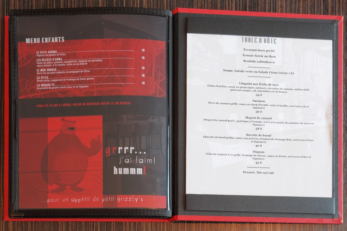 Menu, Grizzly's
