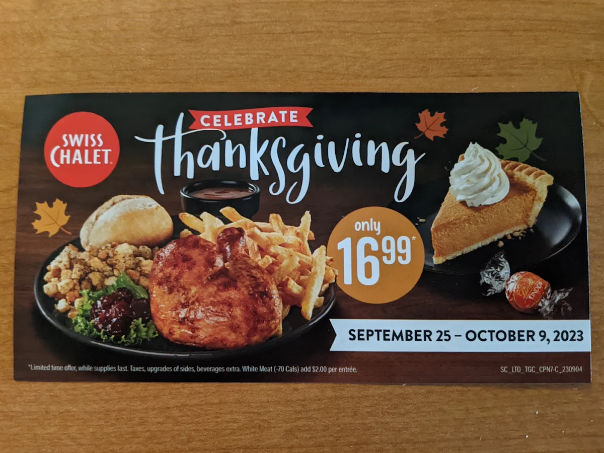 Menu, Swiss Chalet