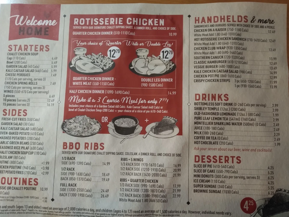 Menu, Swiss Chalet