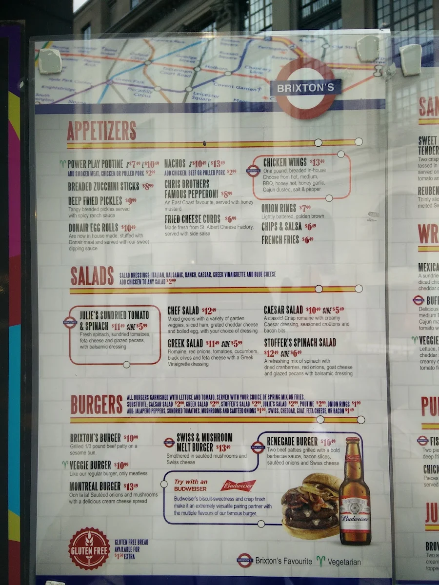 Menu, Brixton's British Pub