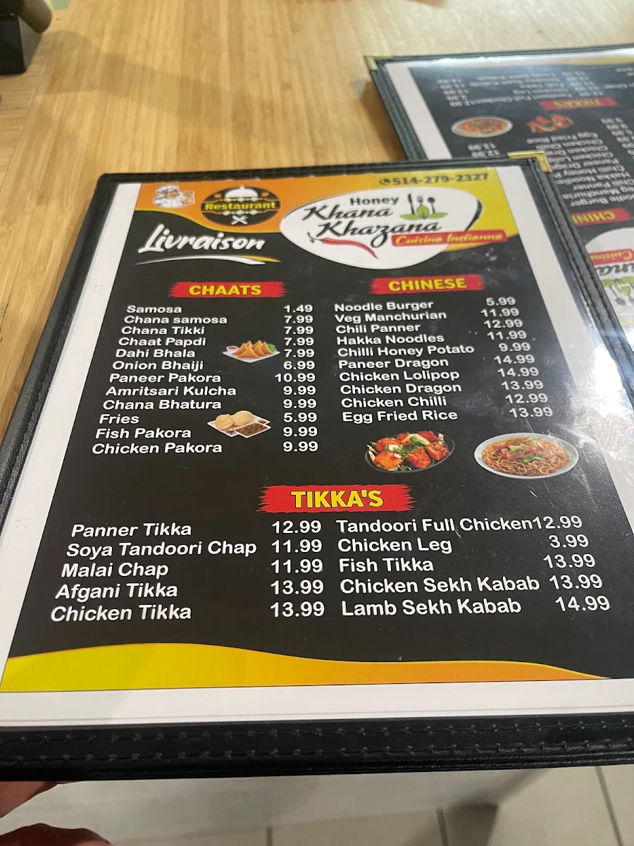 Menu, Restaurant Honey Khana Khazana