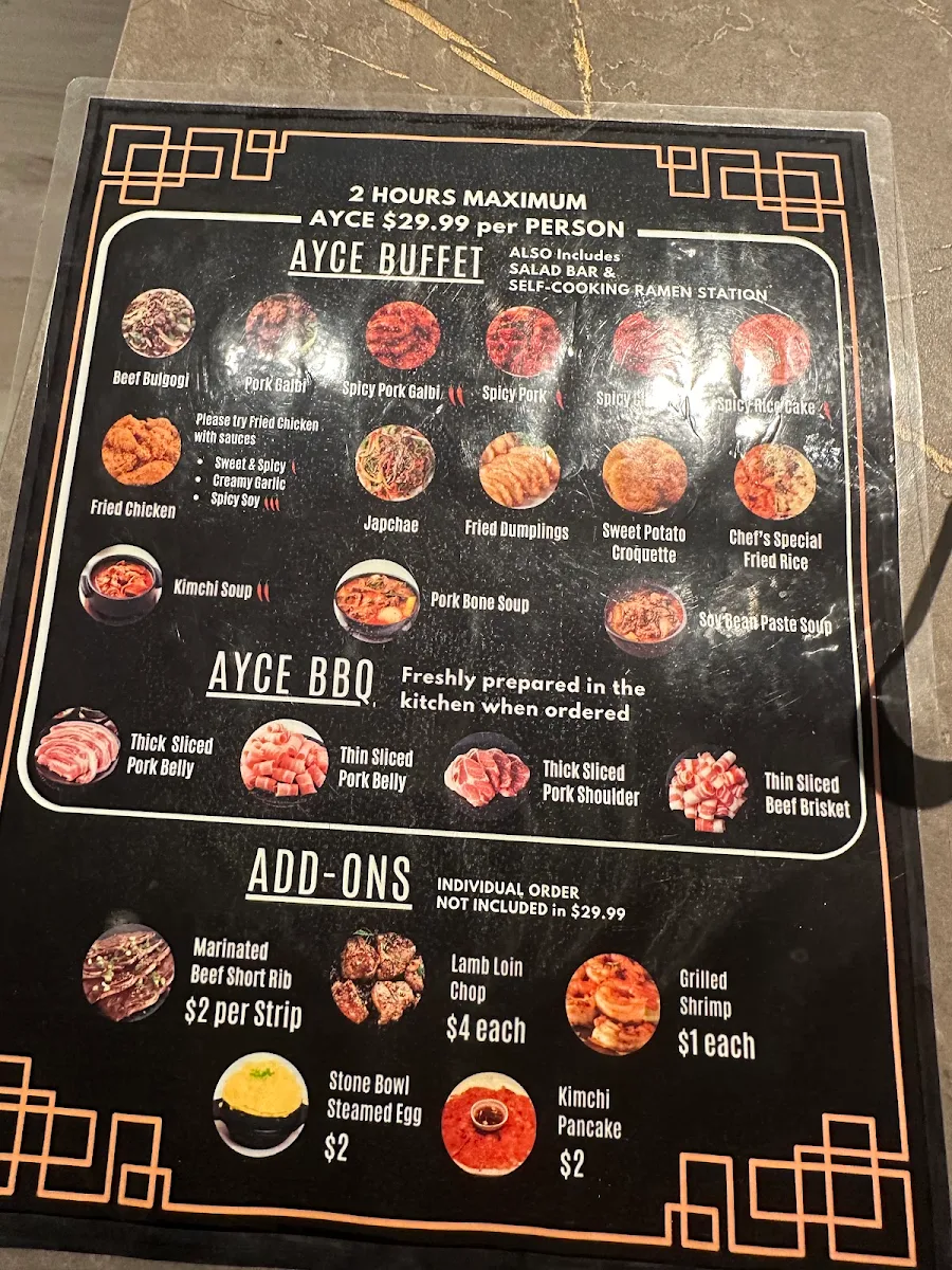 Menu, AYCE K BBQ