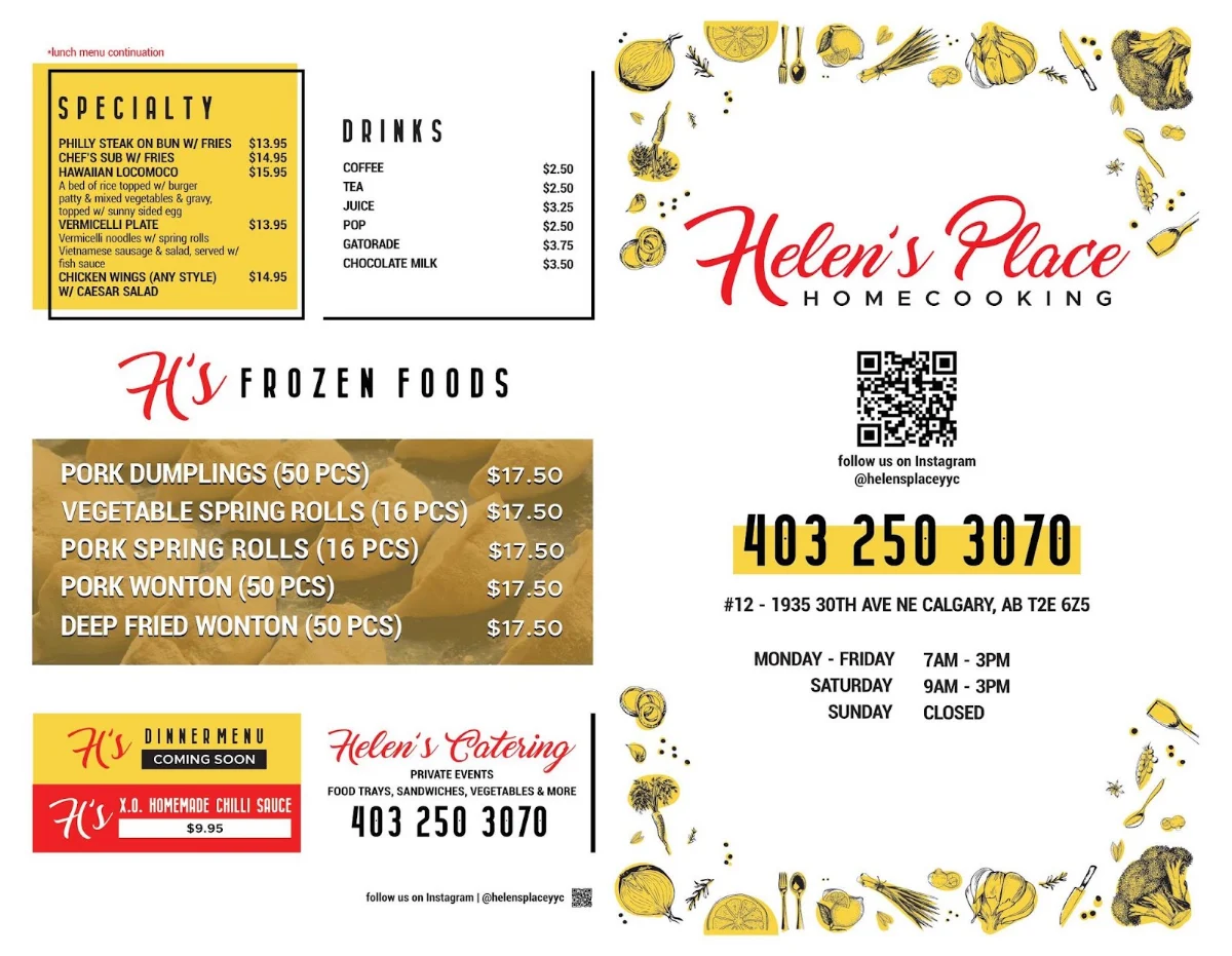 Menu, Helen's Place