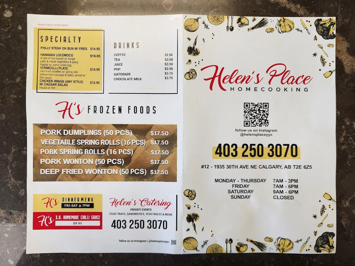 Menu, Helen's Place