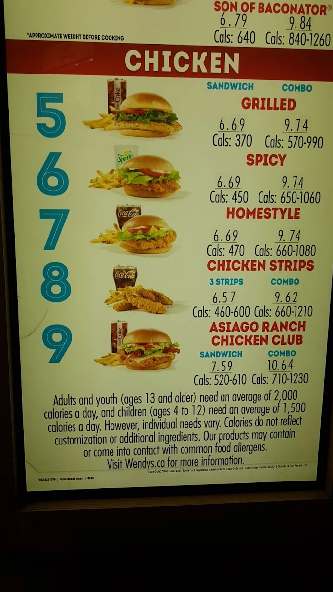 Menu, Wendy's