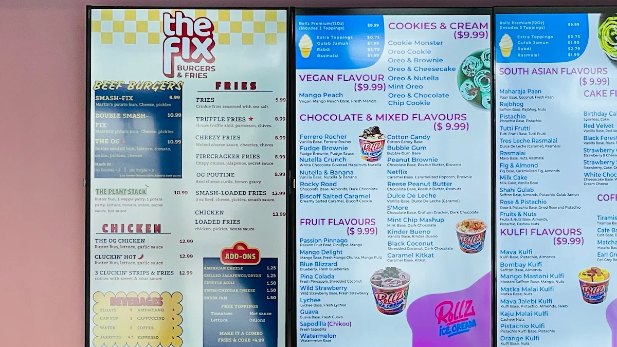 Menu, Rollz Ice Cream and Desserts Sage Hill