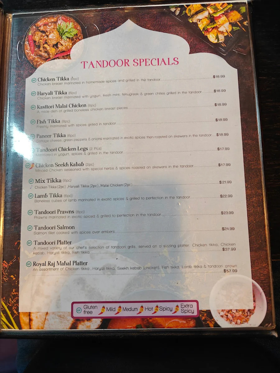 Menu, Raj Mahal Indian Cuisine