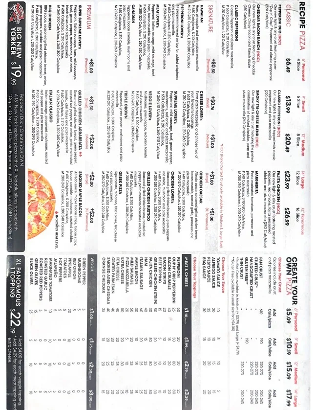 Menu, Pizza Hut Chelmsford