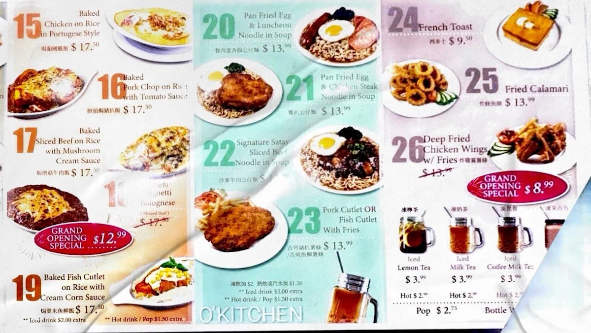 Menu, O'Kitchen