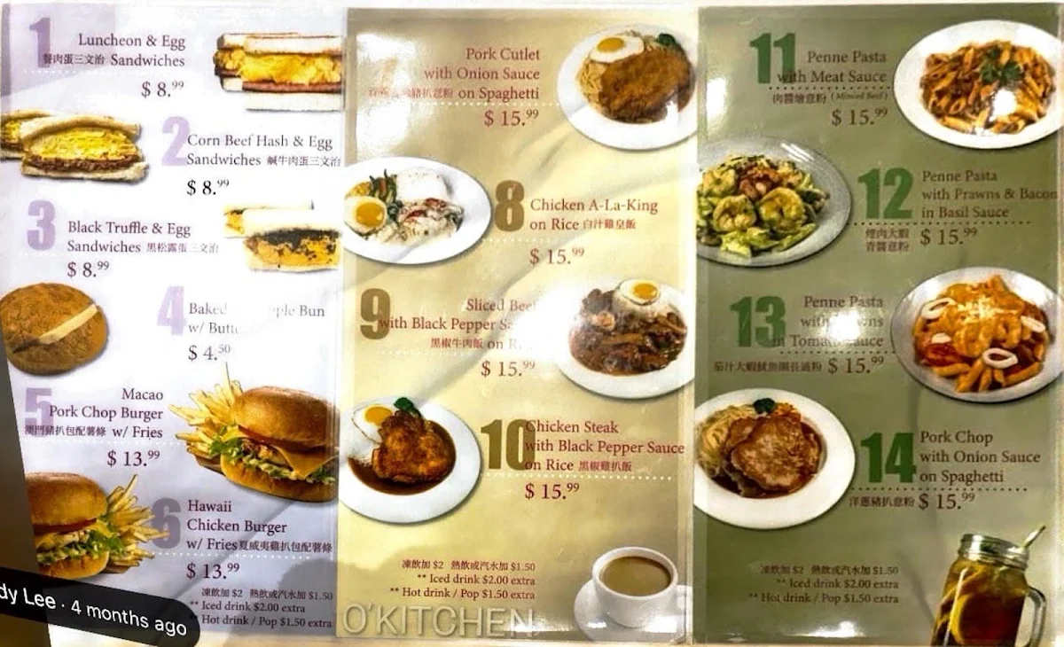 Menu, O'Kitchen