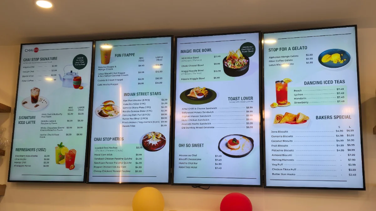 Menu, Chai Stop