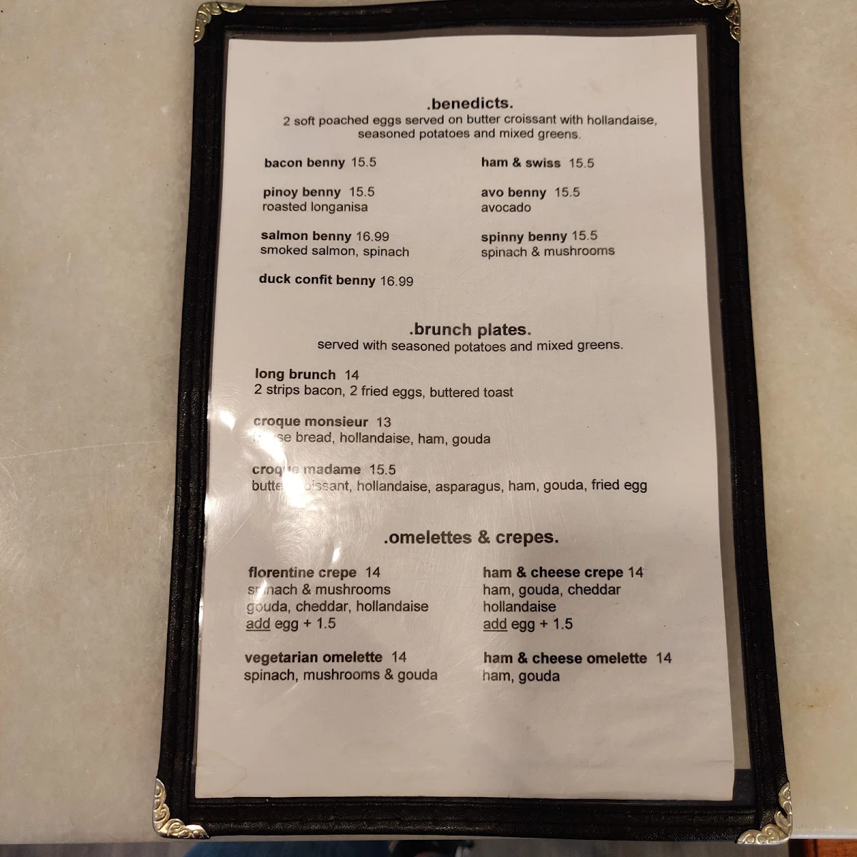 Menu, Decourses Café