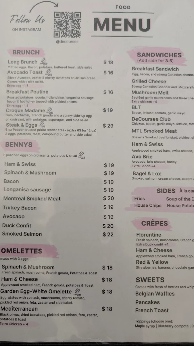 Menu, Decourses Café