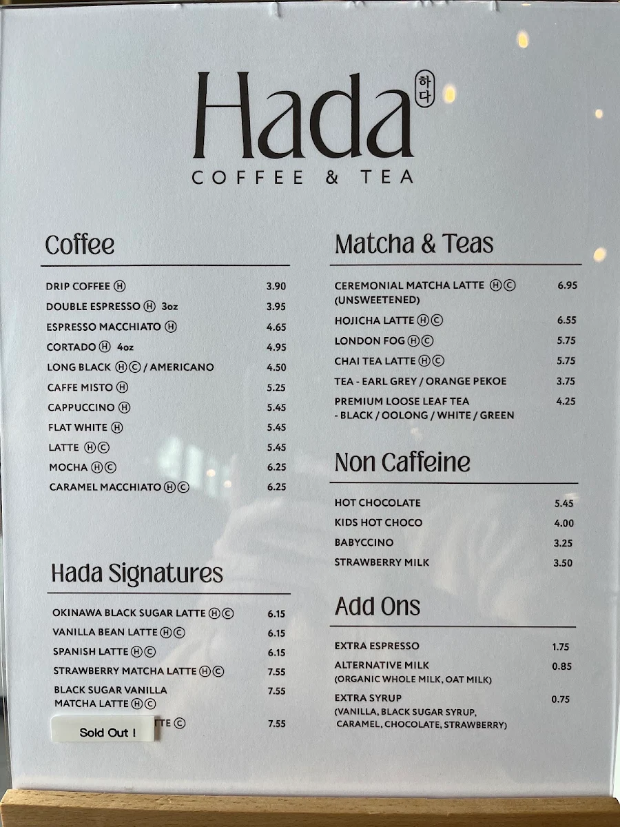 Menu, Hada at SpinHouse South Surrey
