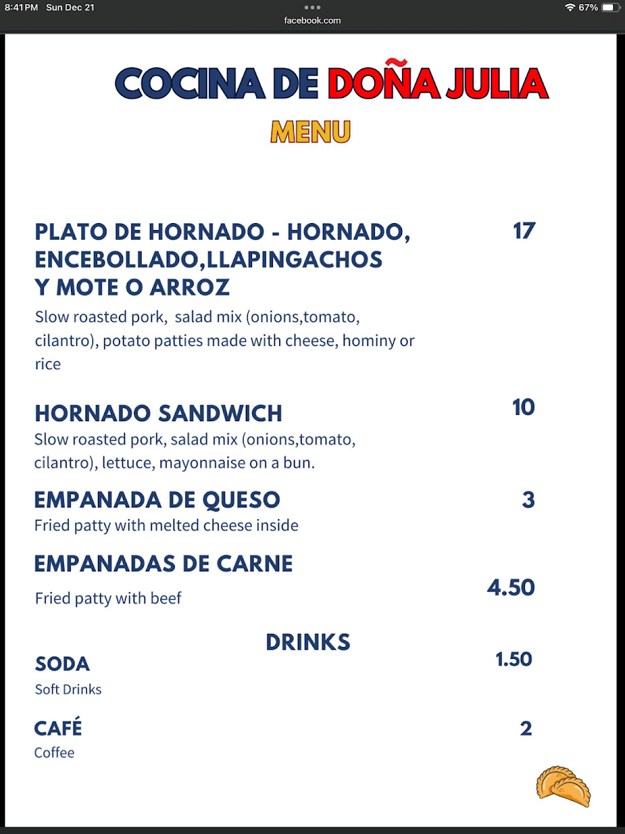 Menu, Cocina de Doña Julia