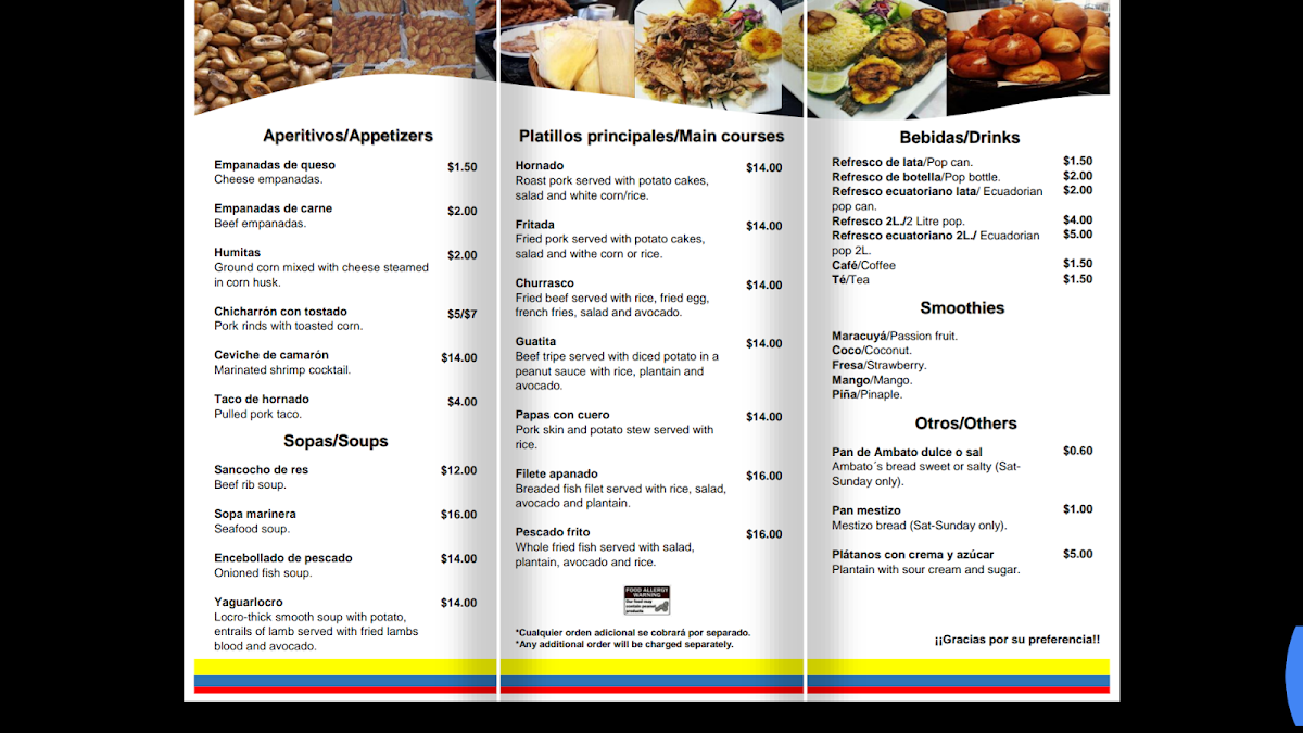 Menu, Cocina de Doña Julia