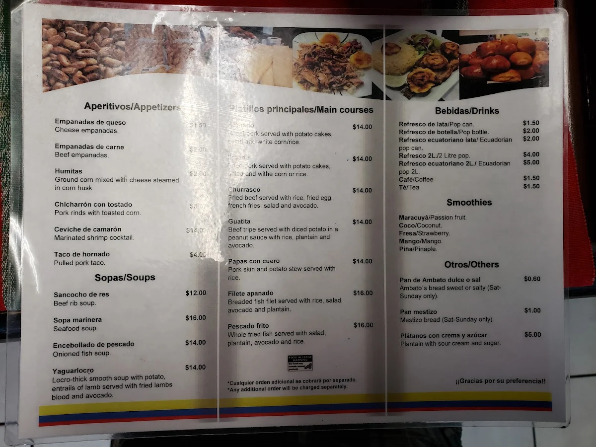 Menu, Cocina de Doña Julia