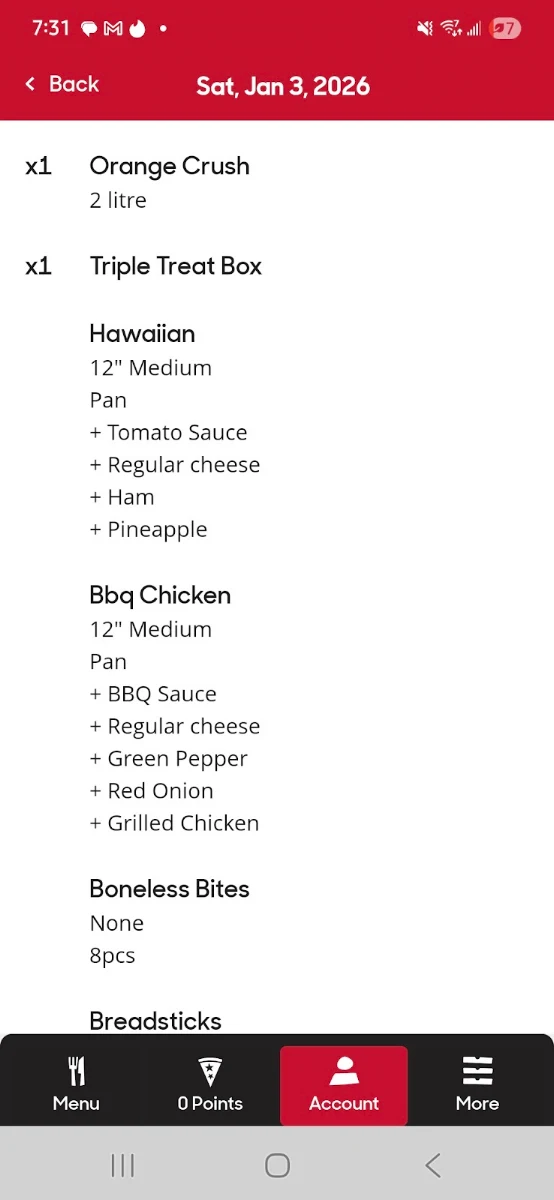 Menu, Pizza Hut