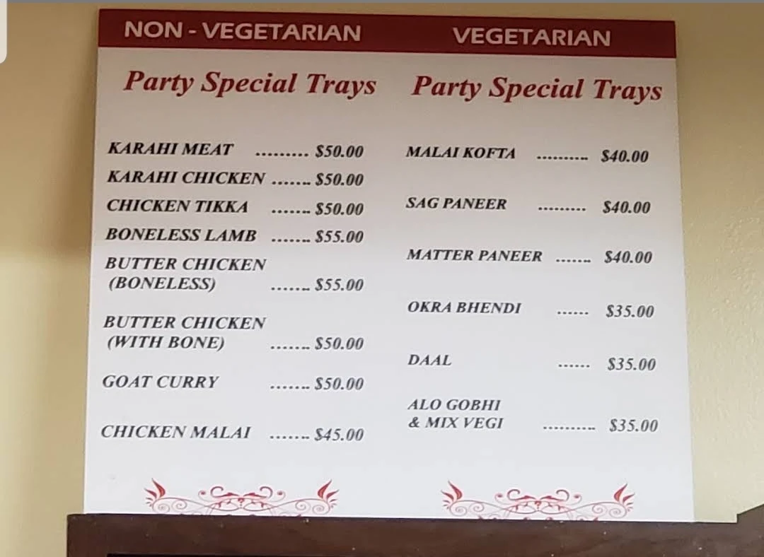 Menu, Moti Palace