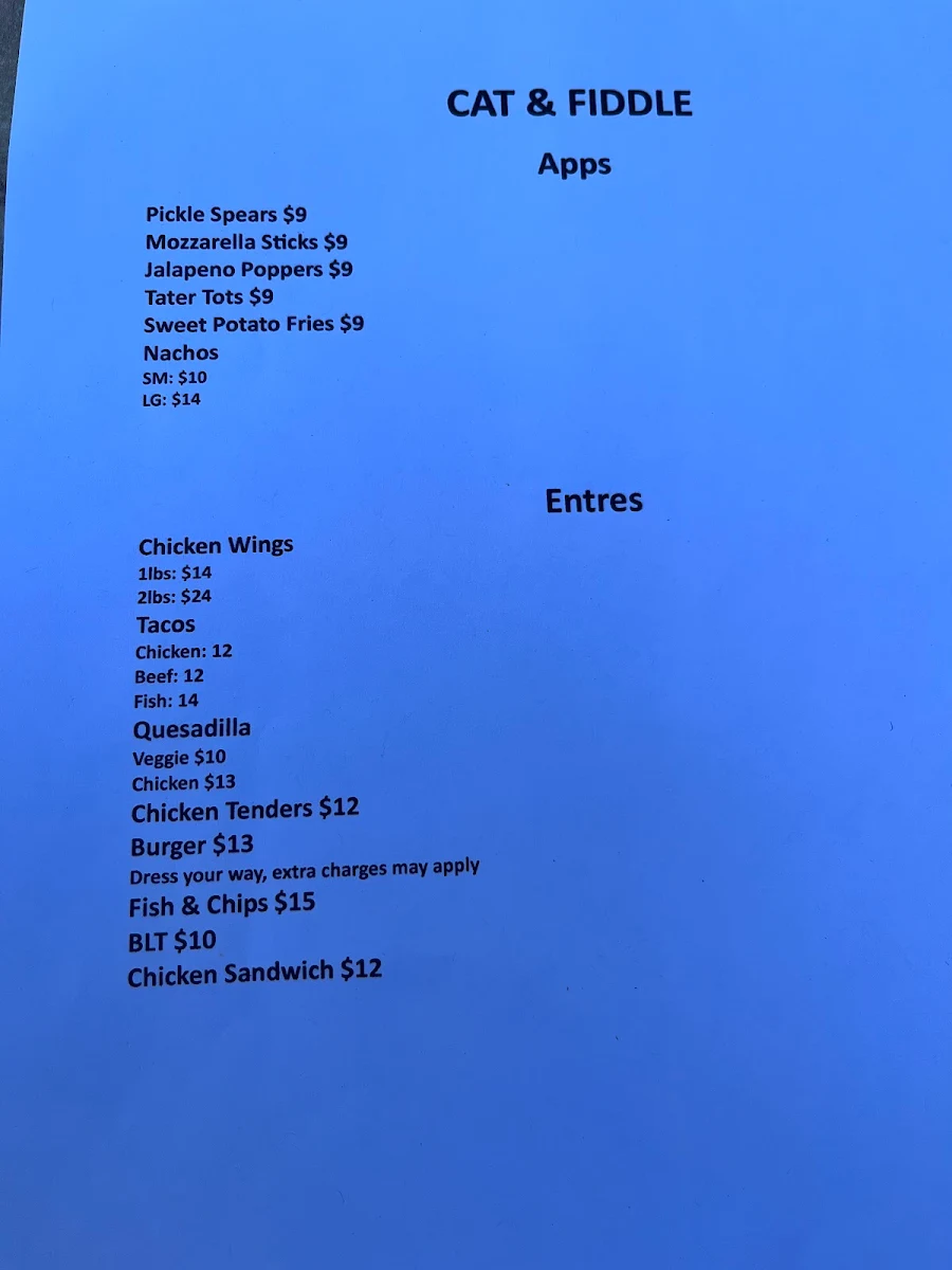 Menu, Cat & Fiddle