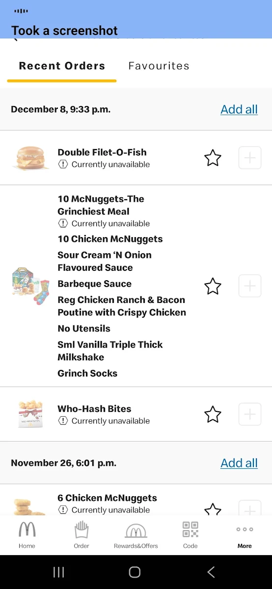 Menu, McDonald's