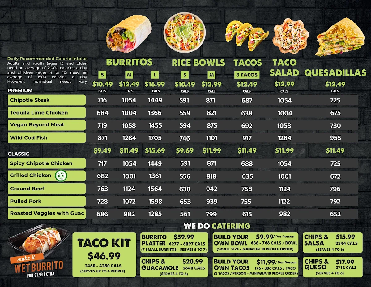 Menu, Burrito Guyz Timmins