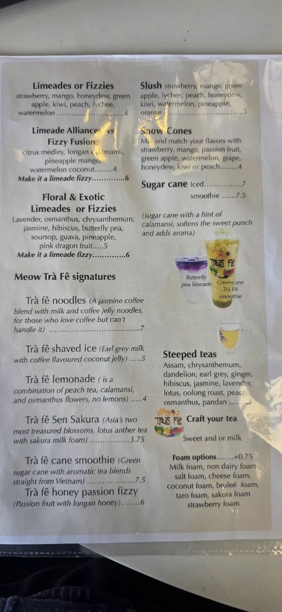 Menu, Meow Tra Fe