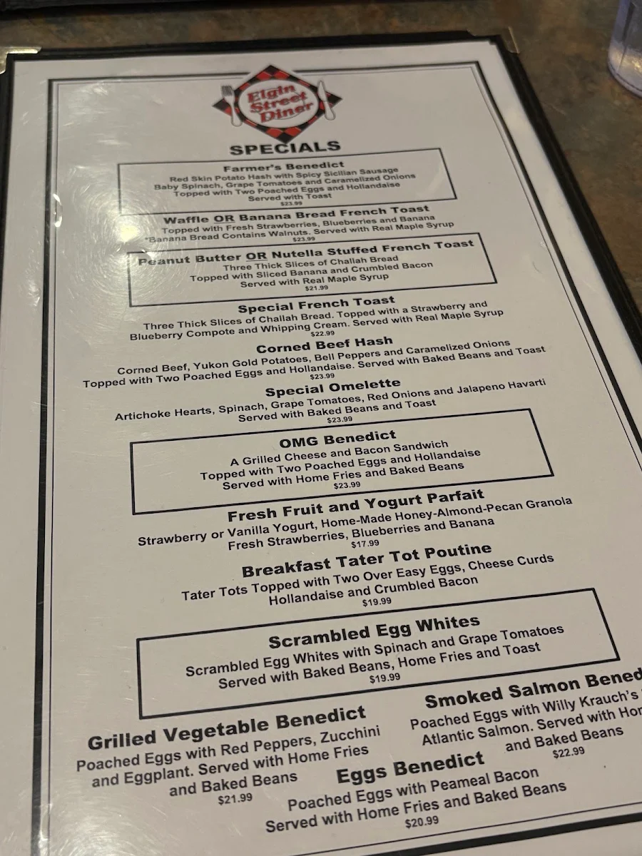 Menu, Elgin Street Diner