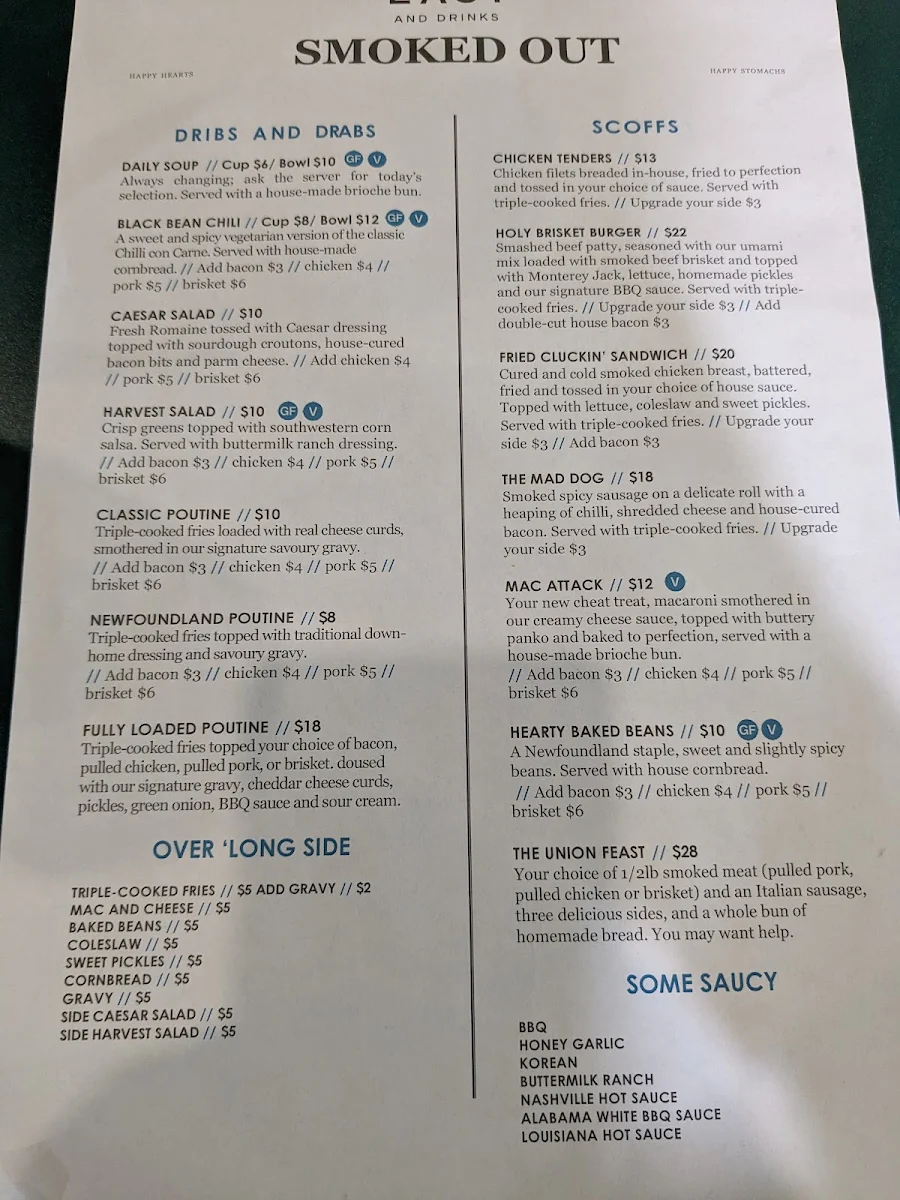Menu, Union East & Drinks