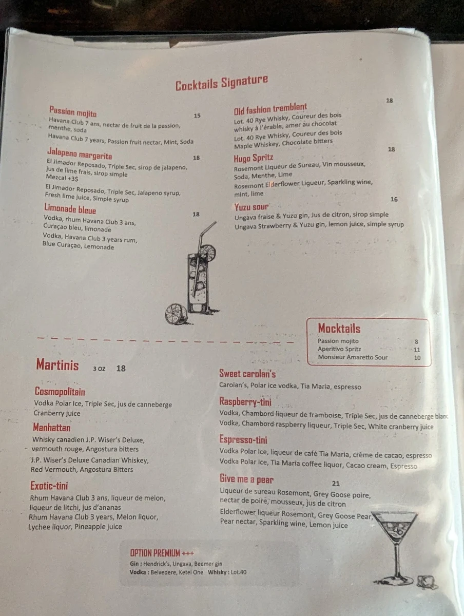 Menu, La Forge Bistro Bar & Grill