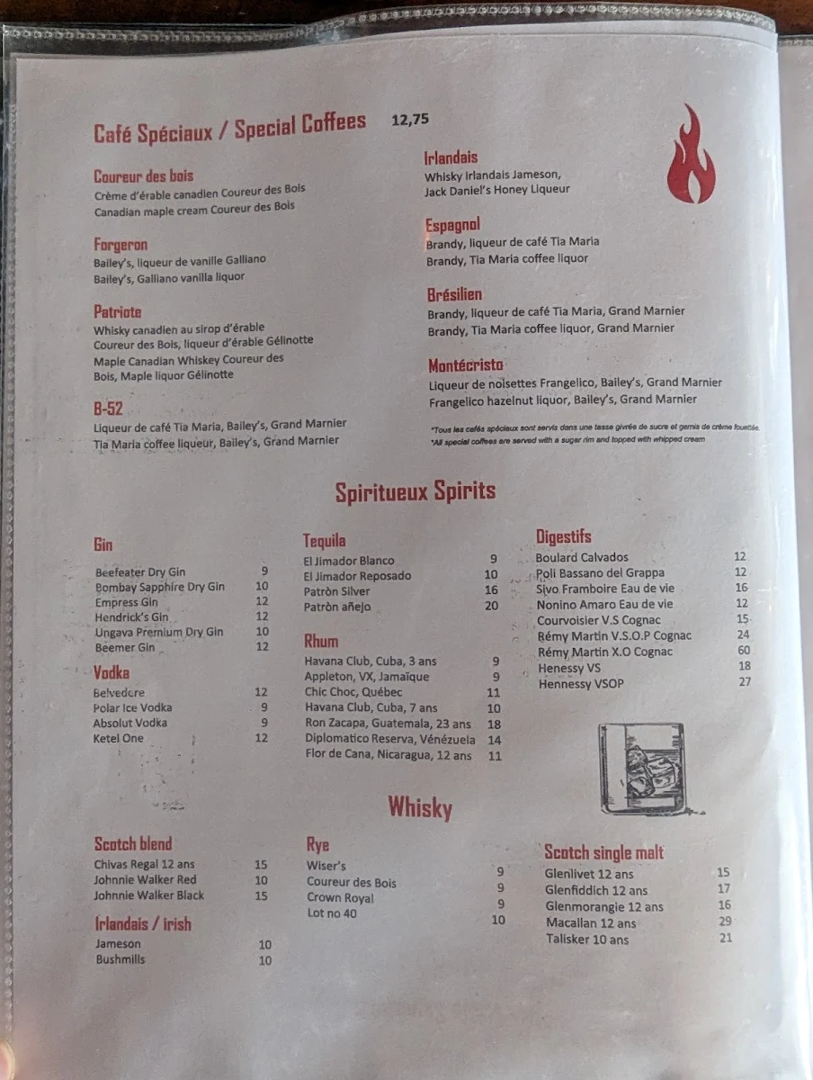 Menu, La Forge Bistro Bar & Grill